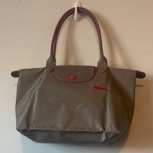 Longchamp Tote Bag in Grey and Red Medium With Long Handles
